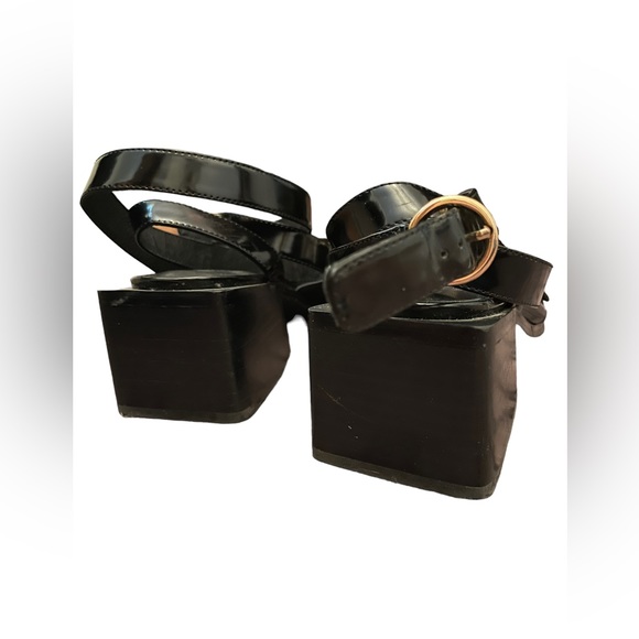 Jeffrey Campbell X Free People Black Gold square heel Sandals wrap around ankle - Picture 5 of 8